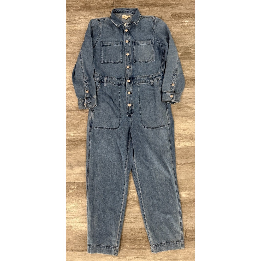 Madewell Womens Denim Jumpsuit Utility Workwear Blue Coverall Longsleeve Size L